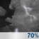Friday Night: Showers and thunderstorms likely, mainly before 1am.  Mostly cloudy, with a low around 70. Chance of precipitation is 70%.